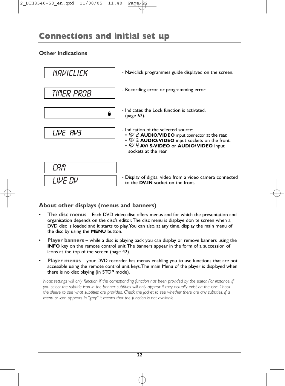 Connections and initial set up | Technicolor - Thomson DTH 8540 User Manual | Page 22 / 75