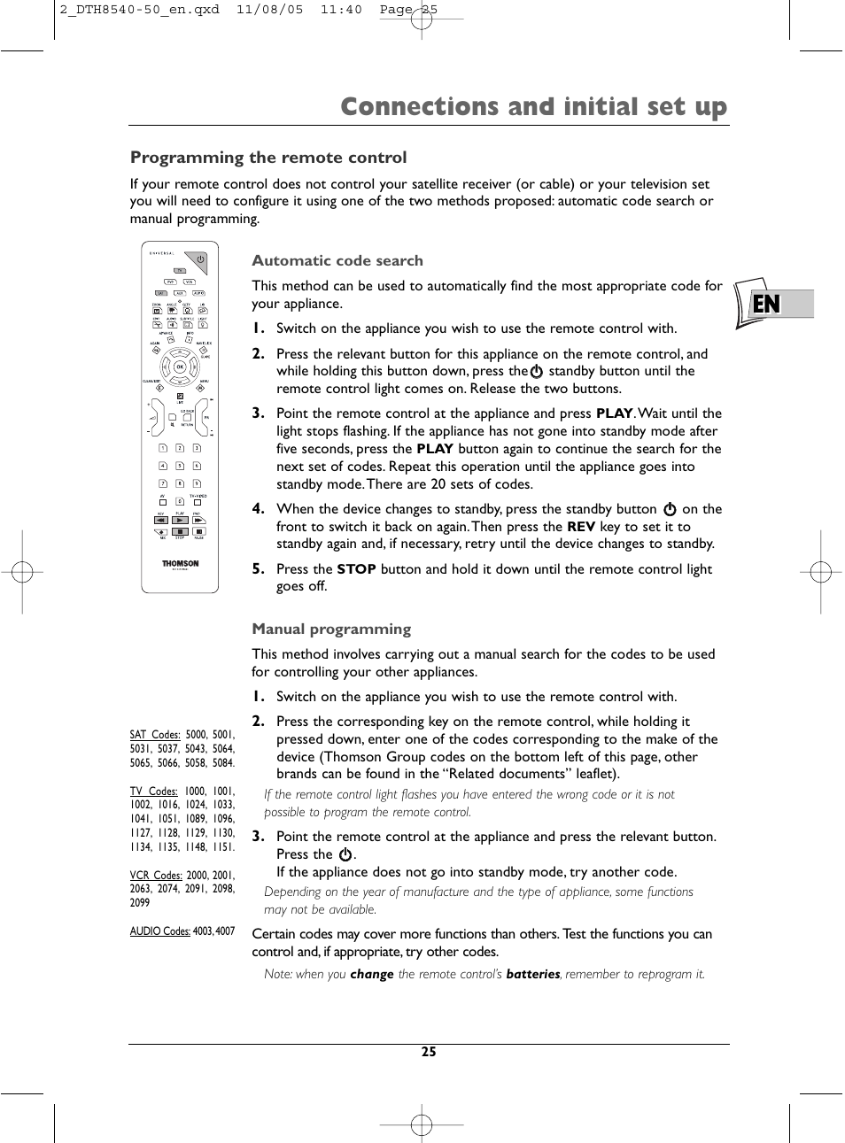 Connections and initial set up | Technicolor - Thomson DTH 8540 User Manual | Page 25 / 75