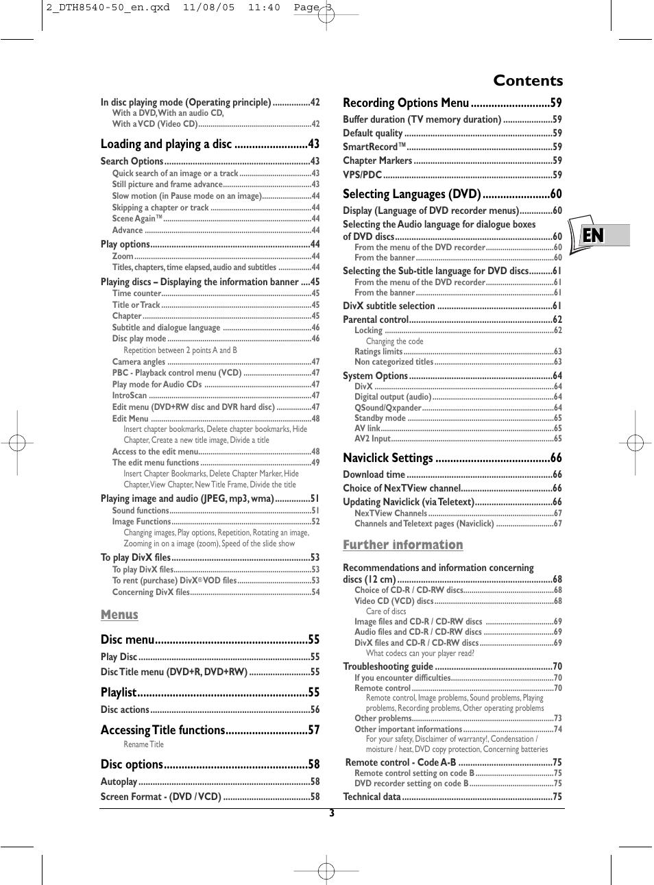 Technicolor - Thomson DTH 8540 User Manual | Page 3 / 75