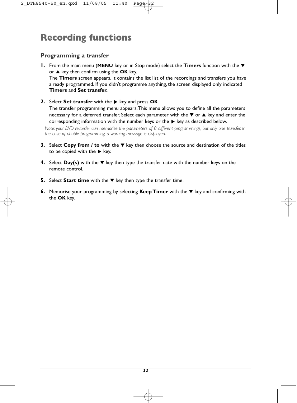 Recording functions | Technicolor - Thomson DTH 8540 User Manual | Page 32 / 75