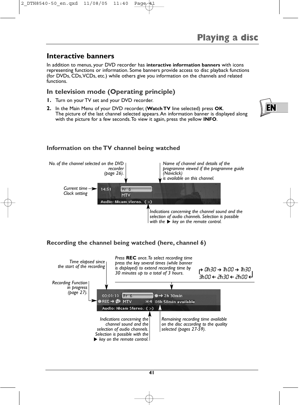 En playing a disc, Interactive banners | Technicolor - Thomson DTH 8540 User Manual | Page 41 / 75