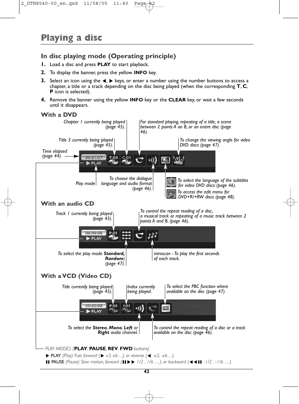 Playing a disc | Technicolor - Thomson DTH 8540 User Manual | Page 42 / 75