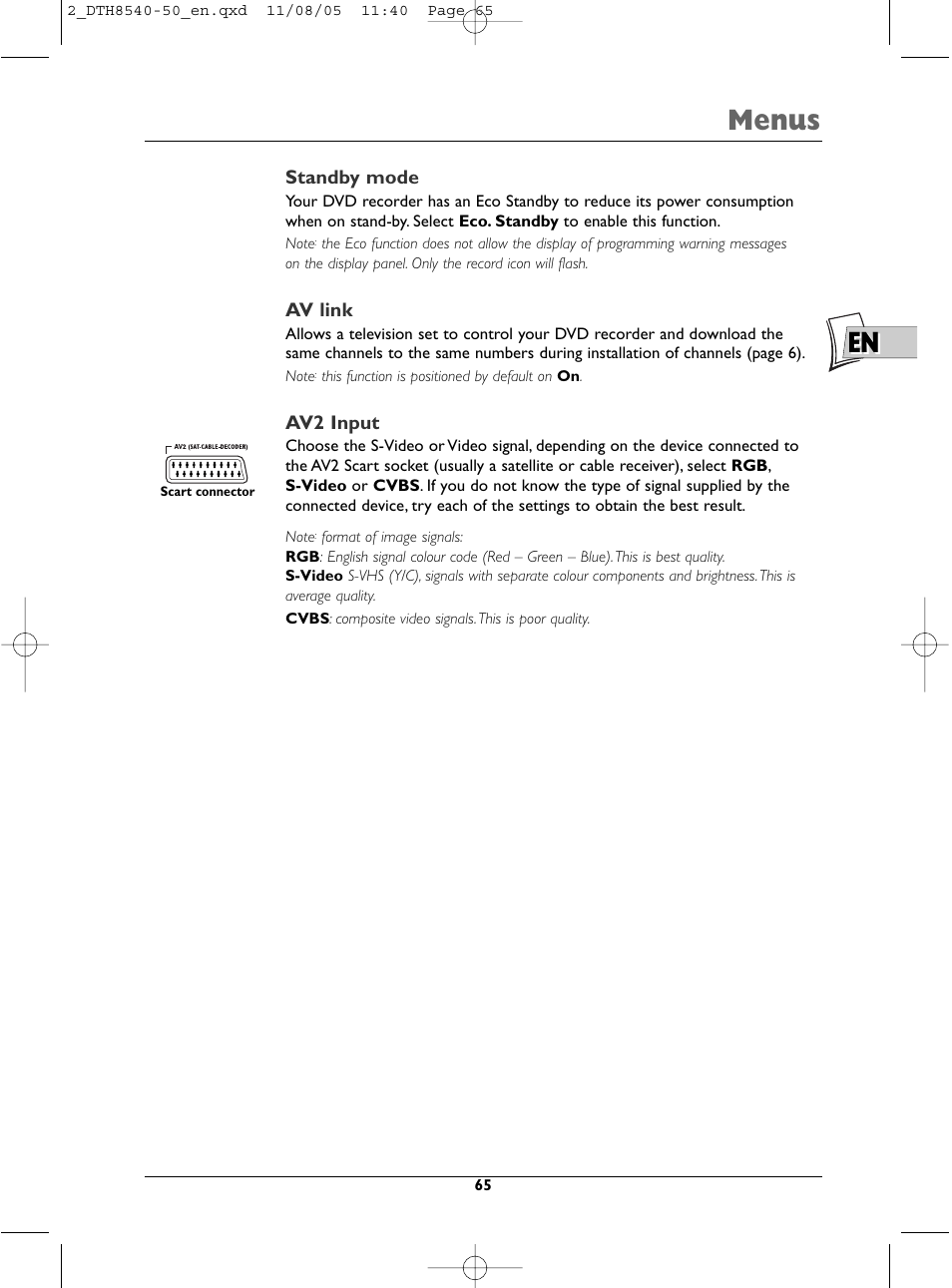 En menus | Technicolor - Thomson DTH 8540 User Manual | Page 65 / 75