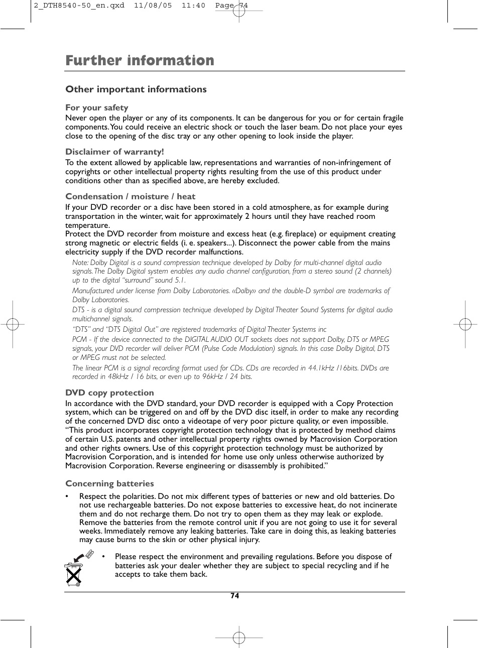 Further information | Technicolor - Thomson DTH 8540 User Manual | Page 74 / 75