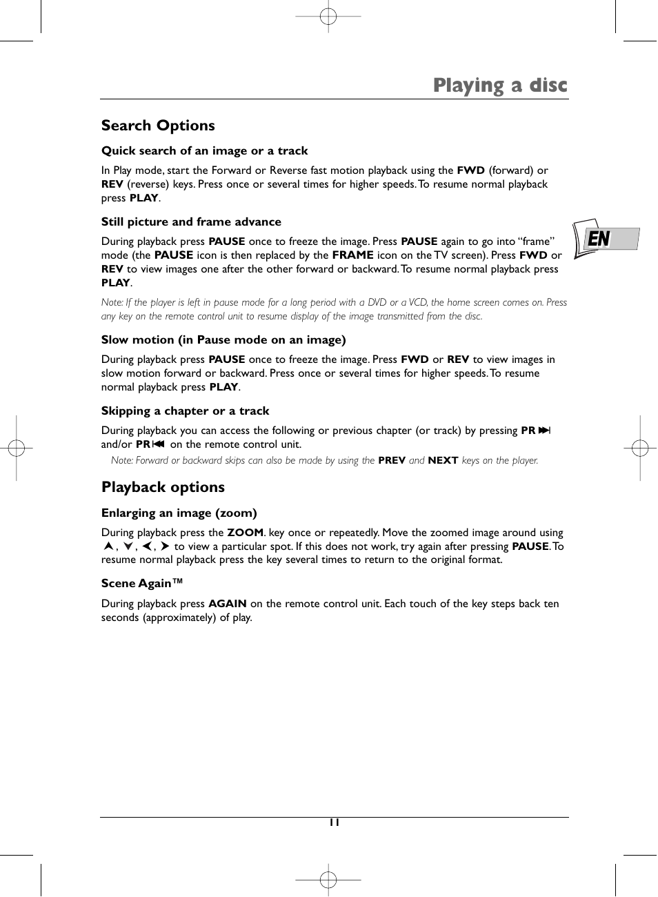 Playing a disc, Search options, Playback options | Technicolor - Thomson DTH231 User Manual | Page 11 / 31