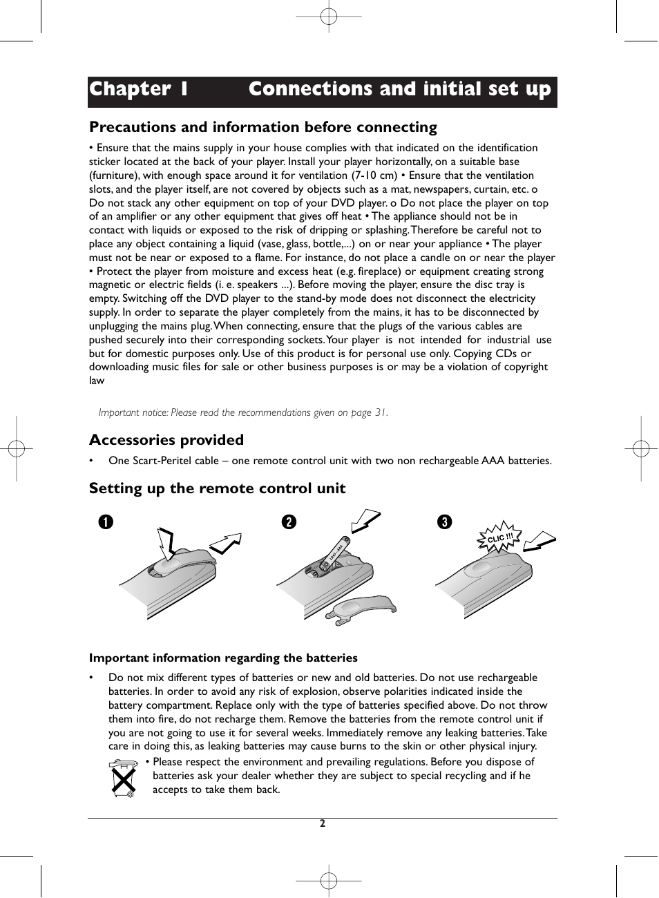 Chapter 1 connections and initial set up | Technicolor - Thomson DTH231 User Manual | Page 2 / 31