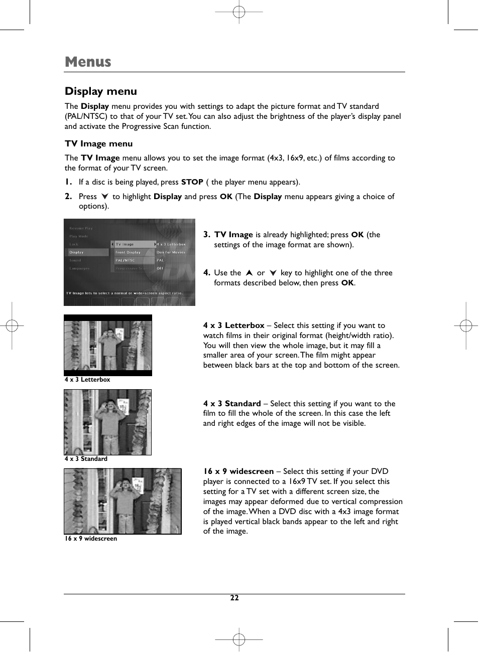 Menus, Display menu | Technicolor - Thomson DTH231 User Manual | Page 22 / 31