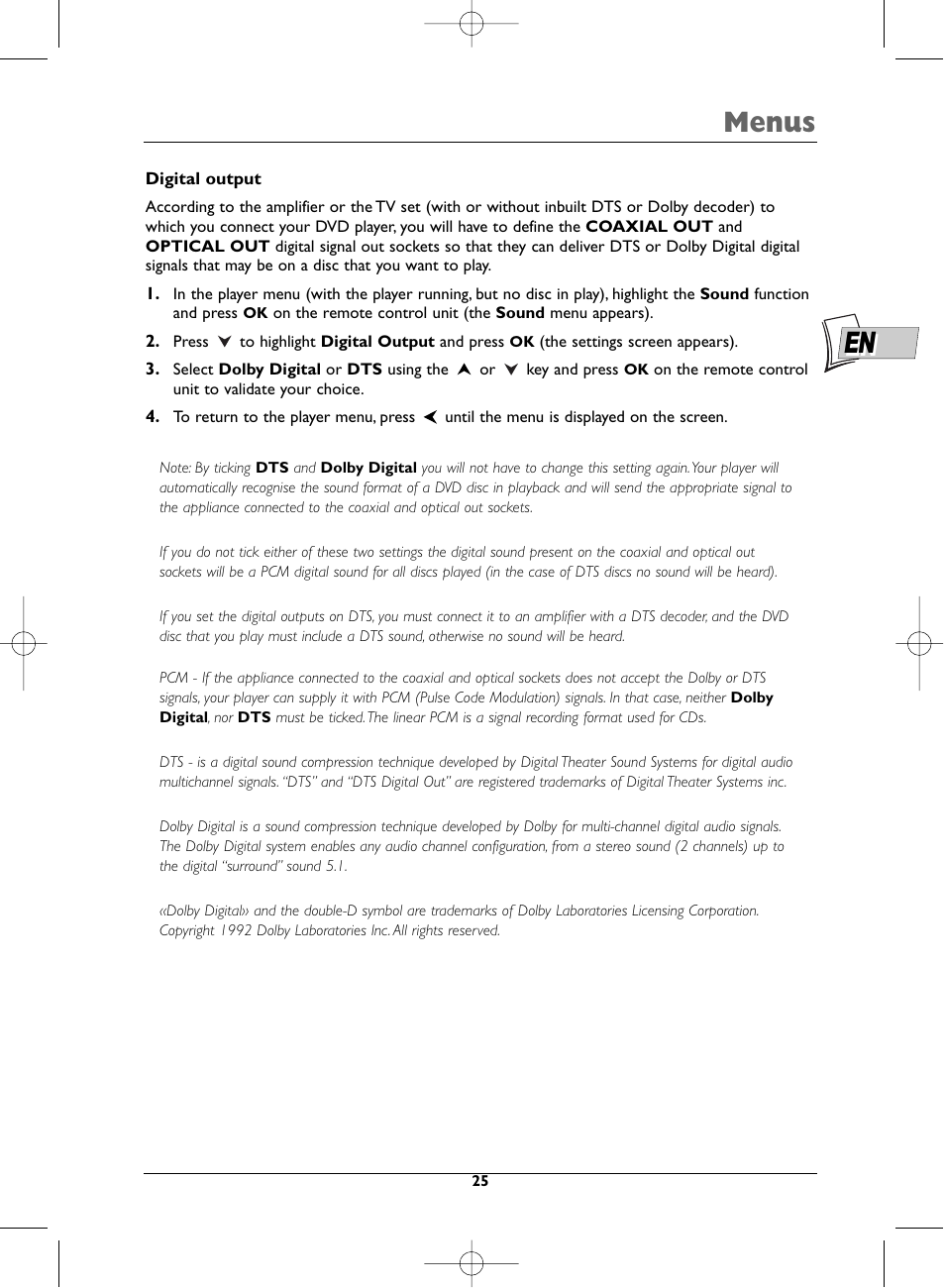 Menus | Technicolor - Thomson DTH231 User Manual | Page 25 / 31