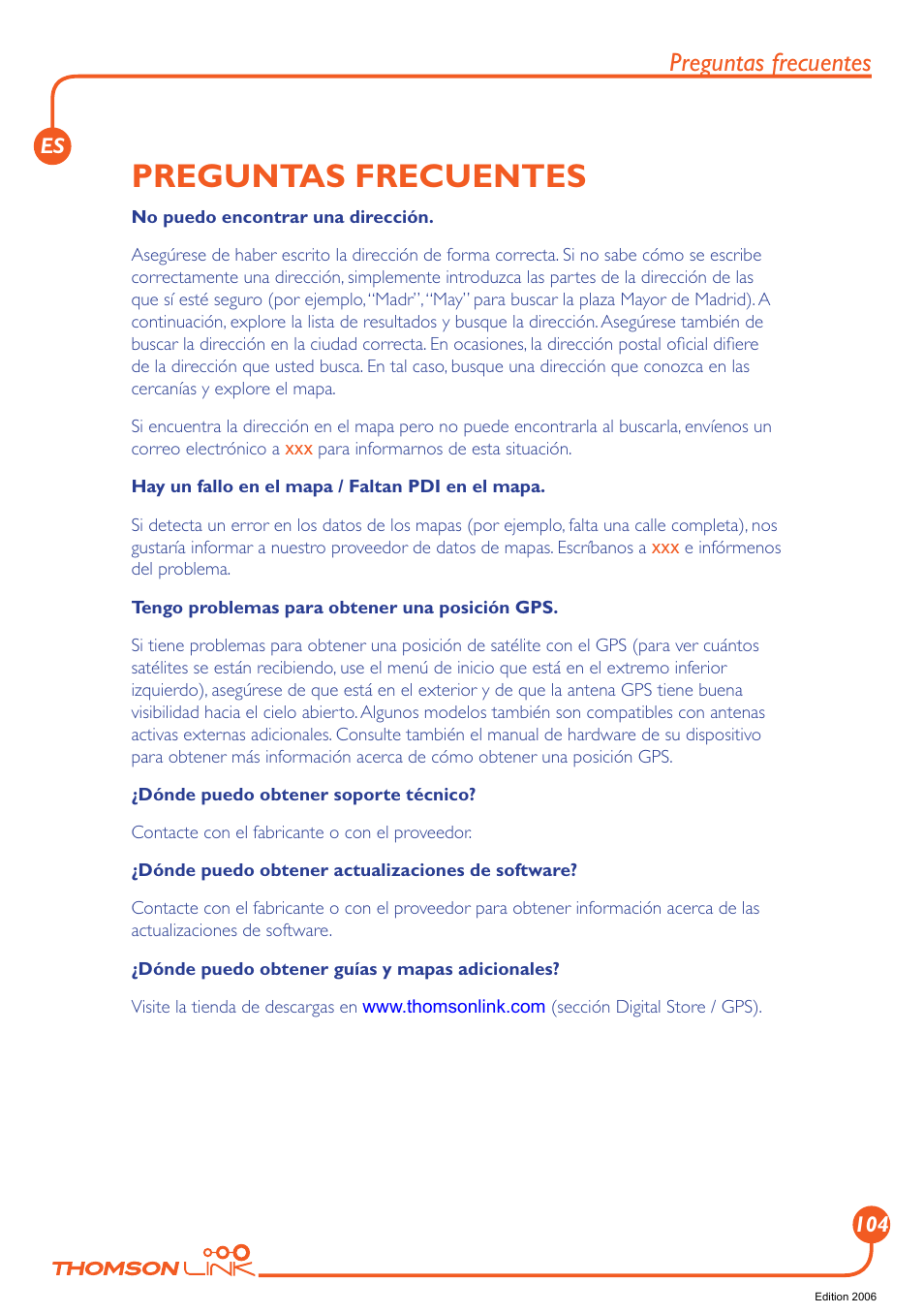 Preguntas frecuentes | Technicolor - Thomson Thomson Intuiva GPS280 User Manual | Page 105 / 109