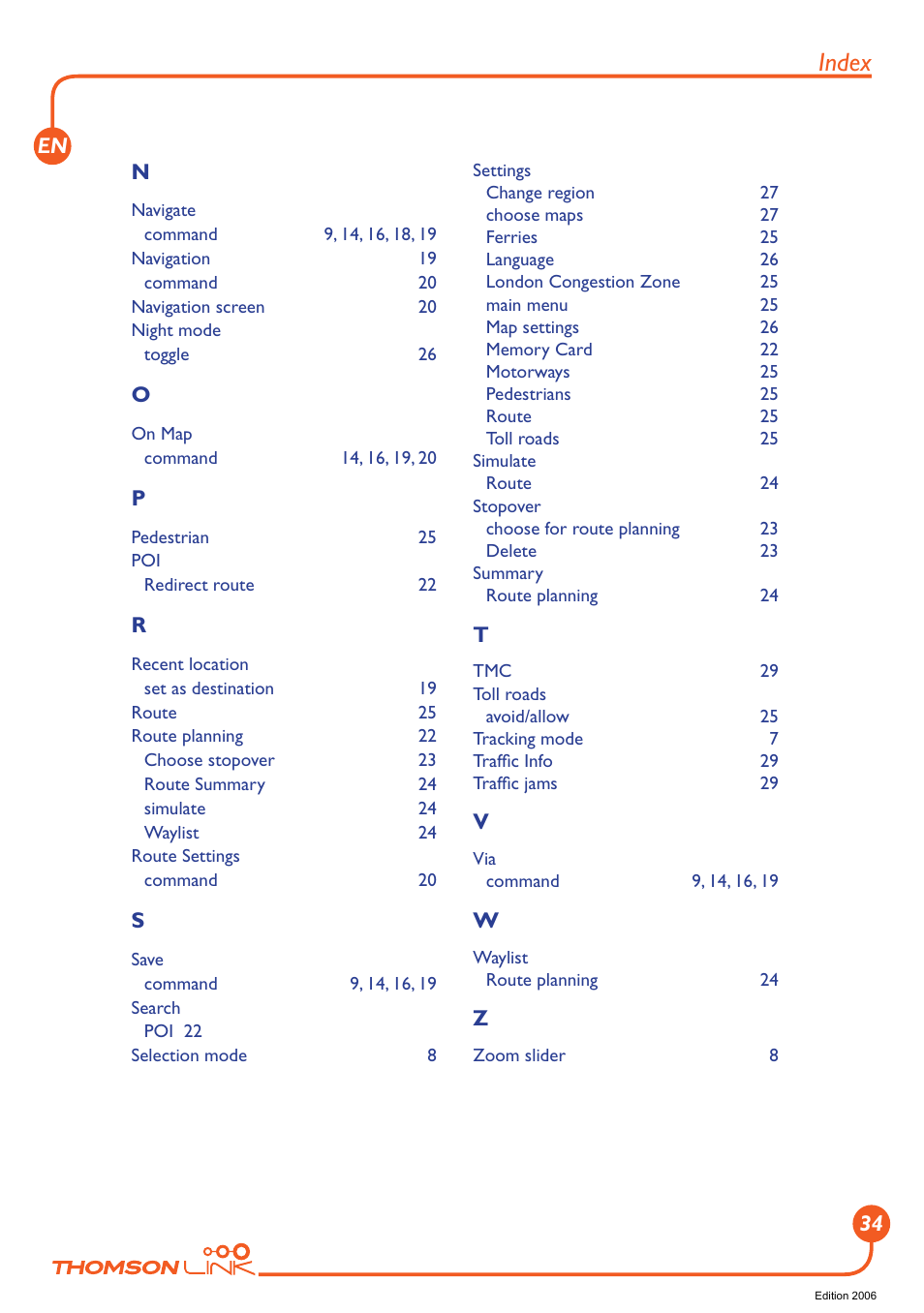 Index | Technicolor - Thomson Thomson Intuiva GPS280 User Manual | Page 35 / 109