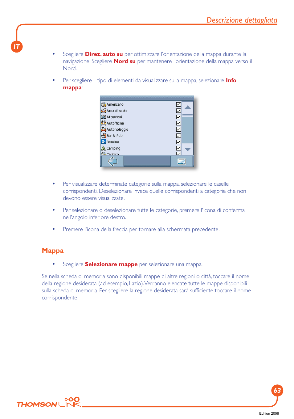 Mappa, Descrizione dettagliata | Technicolor - Thomson Thomson Intuiva GPS280 User Manual | Page 64 / 109