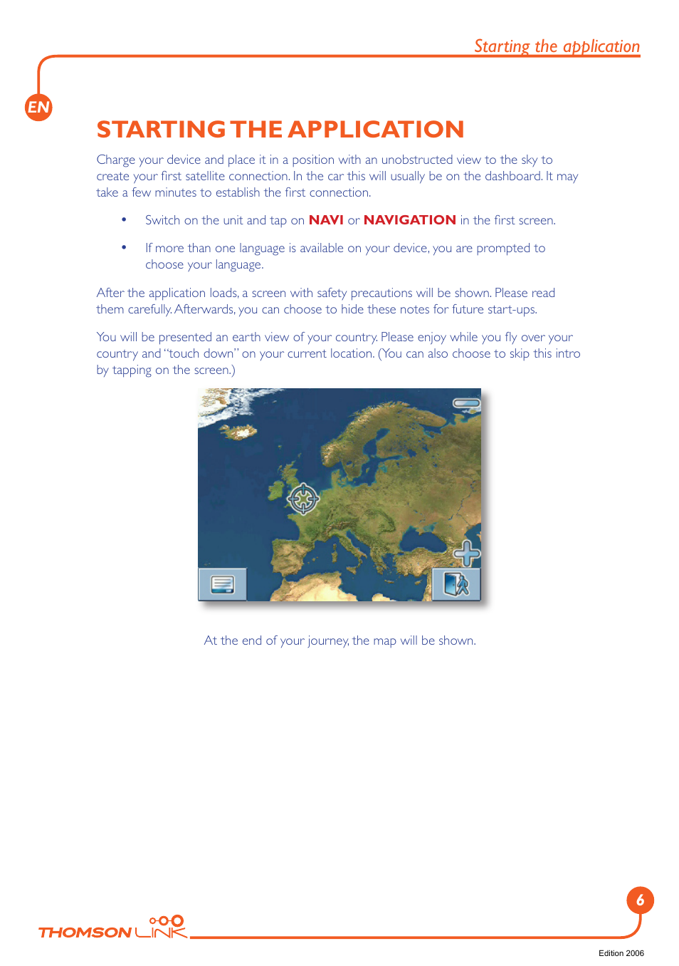 Starting the application | Technicolor - Thomson Thomson Intuiva GPS280 User Manual | Page 7 / 109