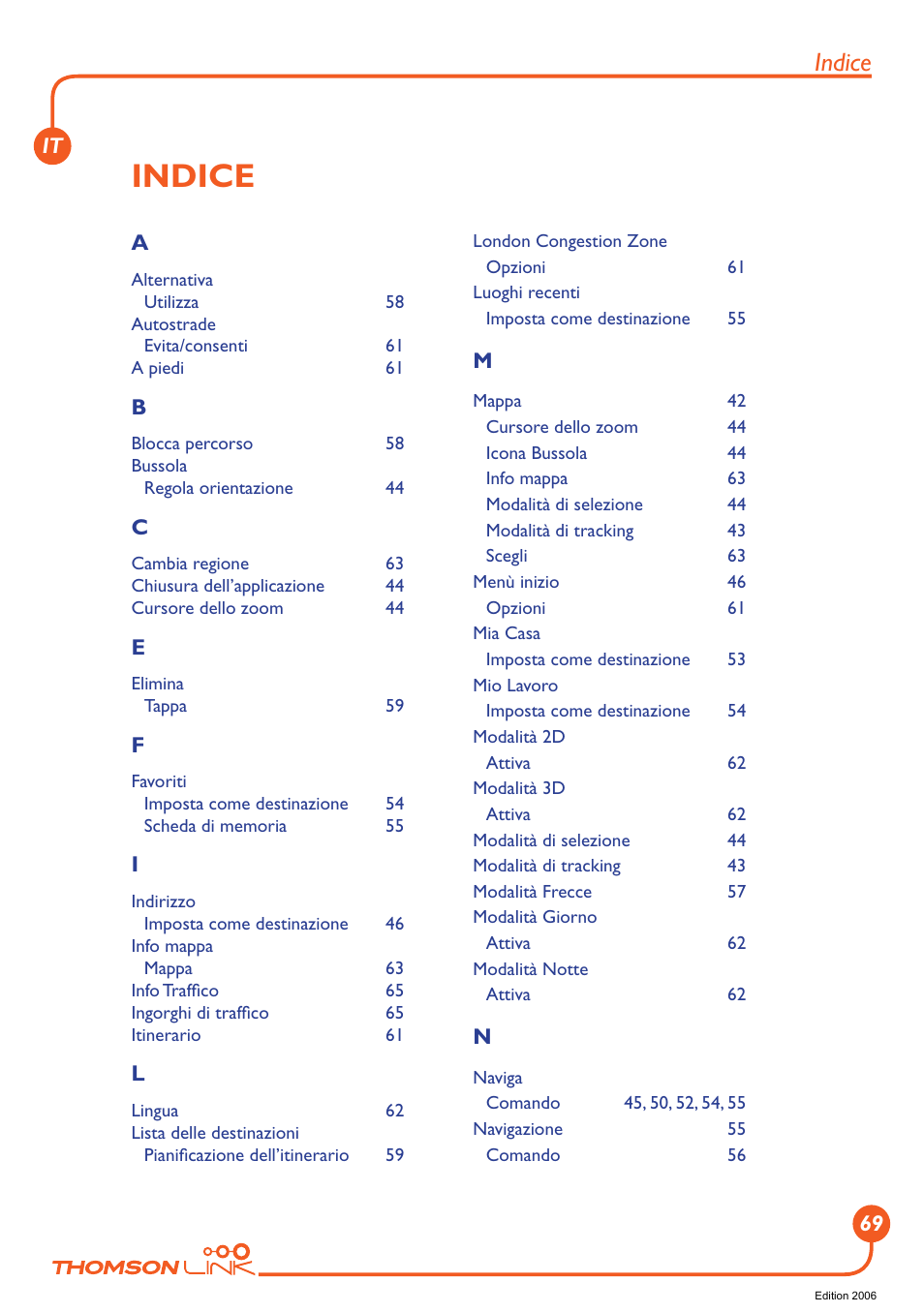 Indice | Technicolor - Thomson Thomson Intuiva GPS280 User Manual | Page 70 / 109