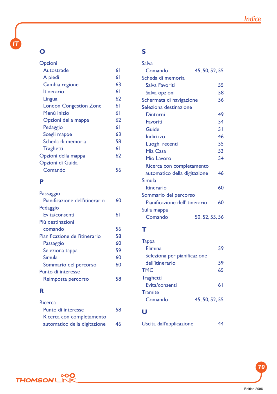 Indice | Technicolor - Thomson Thomson Intuiva GPS280 User Manual | Page 71 / 109