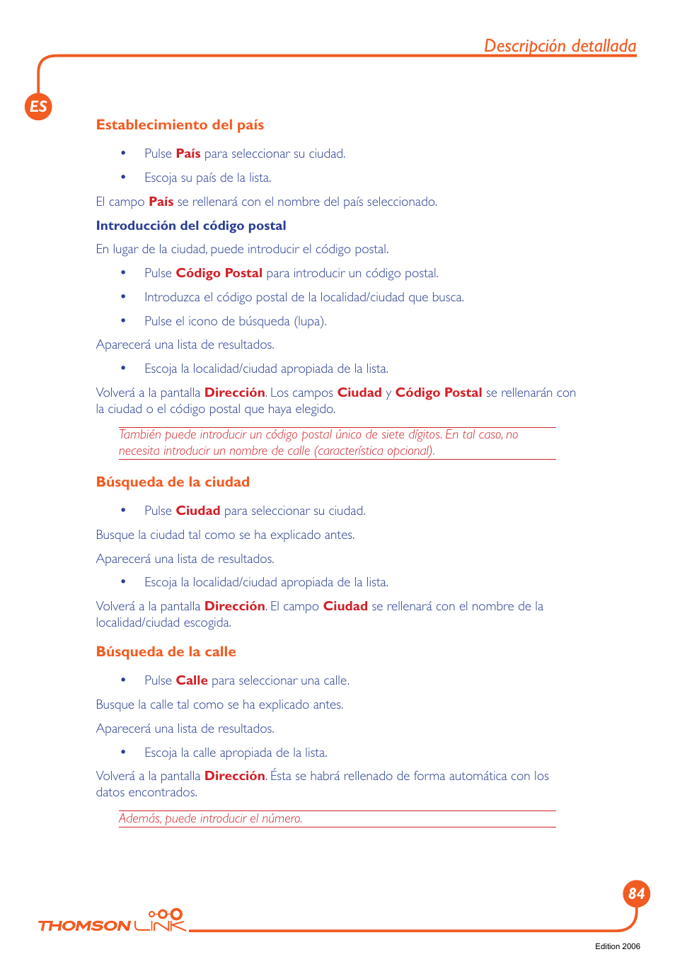 Descripción detallada | Technicolor - Thomson Thomson Intuiva GPS280 User Manual | Page 85 / 109