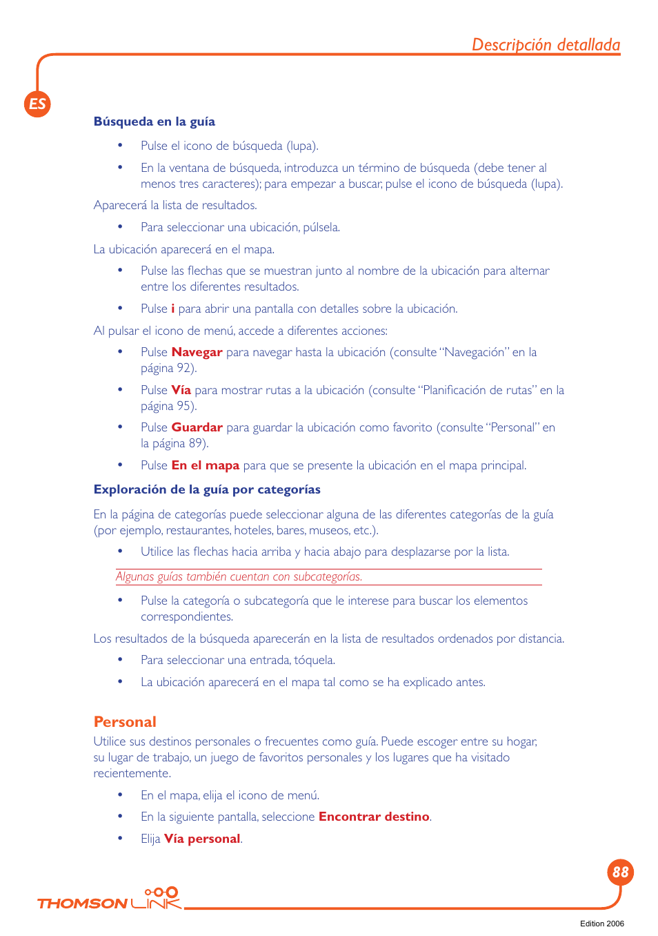 Personal, Descripción detallada | Technicolor - Thomson Thomson Intuiva GPS280 User Manual | Page 89 / 109