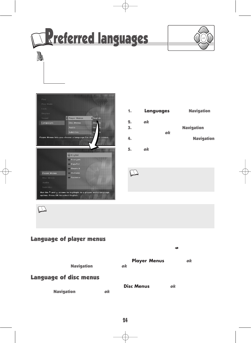 Referred languages, Language of player menus, Language of disc menus | Technicolor - Thomson DTH700 User Manual | Page 24 / 30