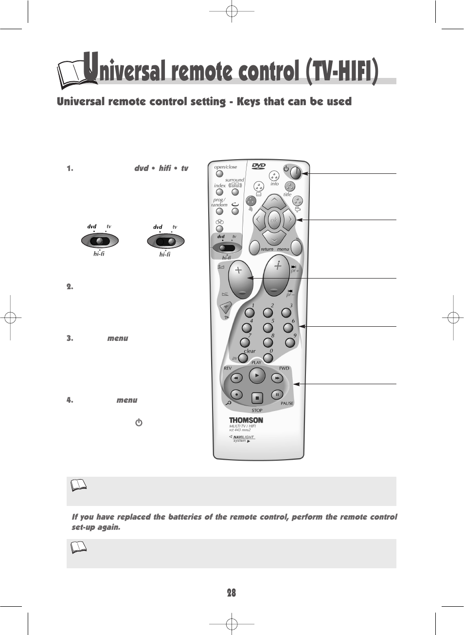 Niversal remote control (tv-hifi) | Technicolor - Thomson DTH700 User Manual | Page 28 / 30