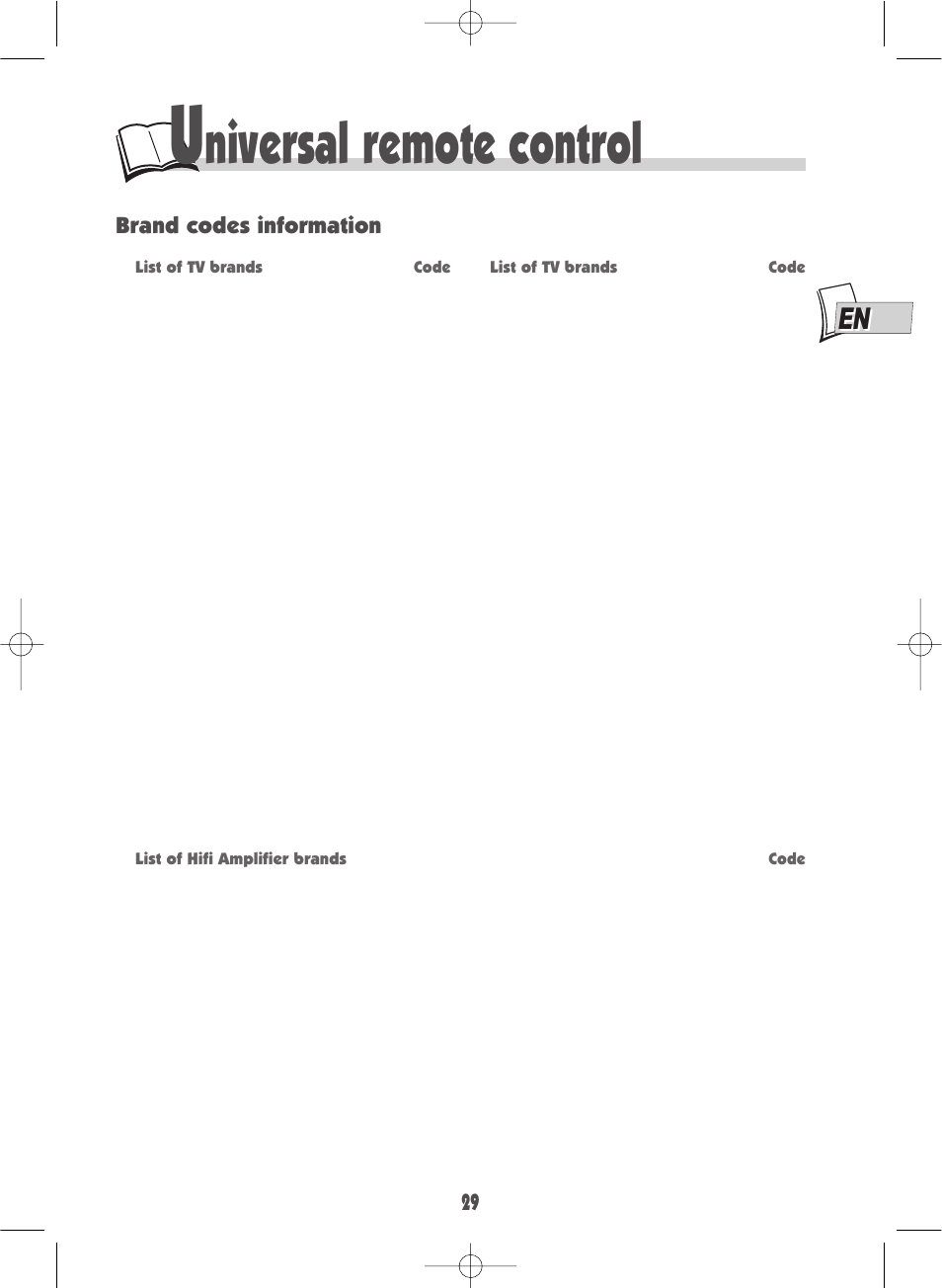 Niversal remote control | Technicolor - Thomson DTH700 User Manual | Page 29 / 30