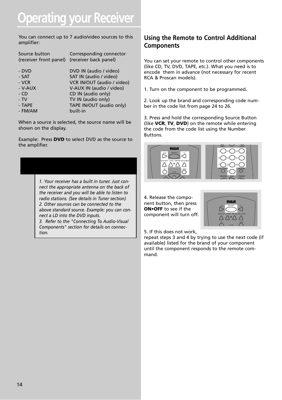Operating your receiver, Using the remote to control additional components | Technicolor - Thomson RT2600 User Manual | Page 17 / 31