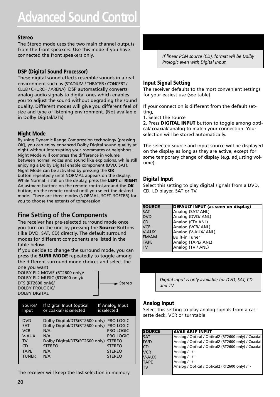 Advanced sound control, Fine setting of the components | Technicolor - Thomson RT2600 User Manual | Page 23 / 31
