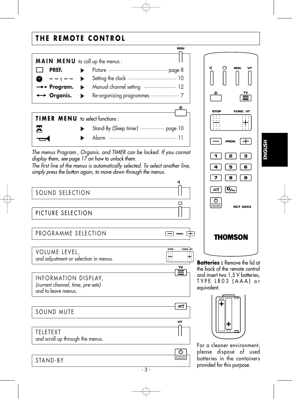 The remote control, Current channel, time, pre-sets) | Technicolor - Thomson 14MS76CT User Manual | Page 3 / 18