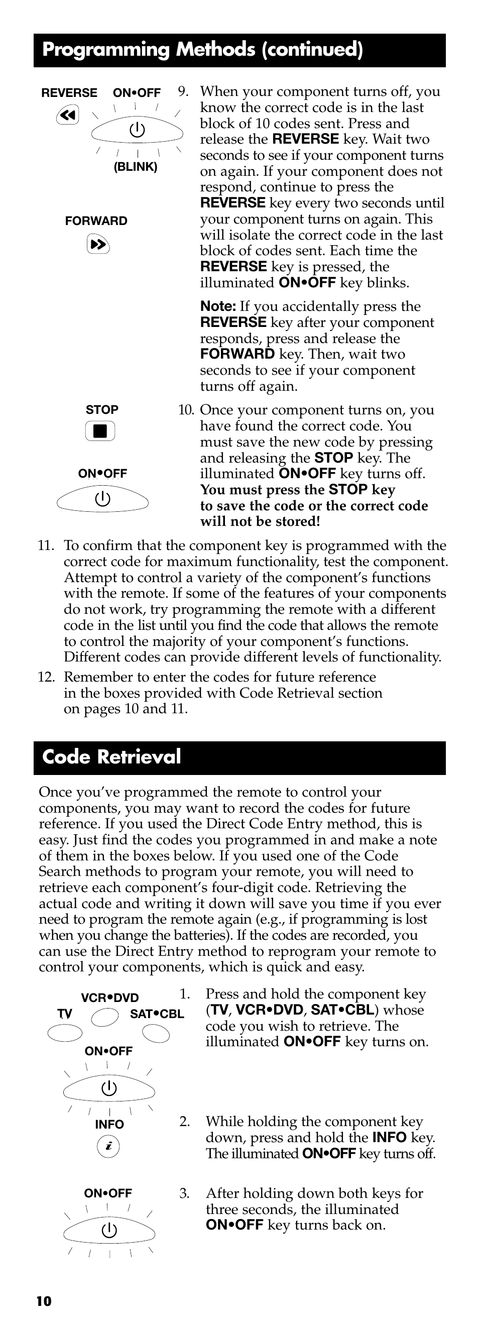 Programming methods (continued), Code retrieval | Technicolor - Thomson RCR311B User Manual | Page 10 / 48
