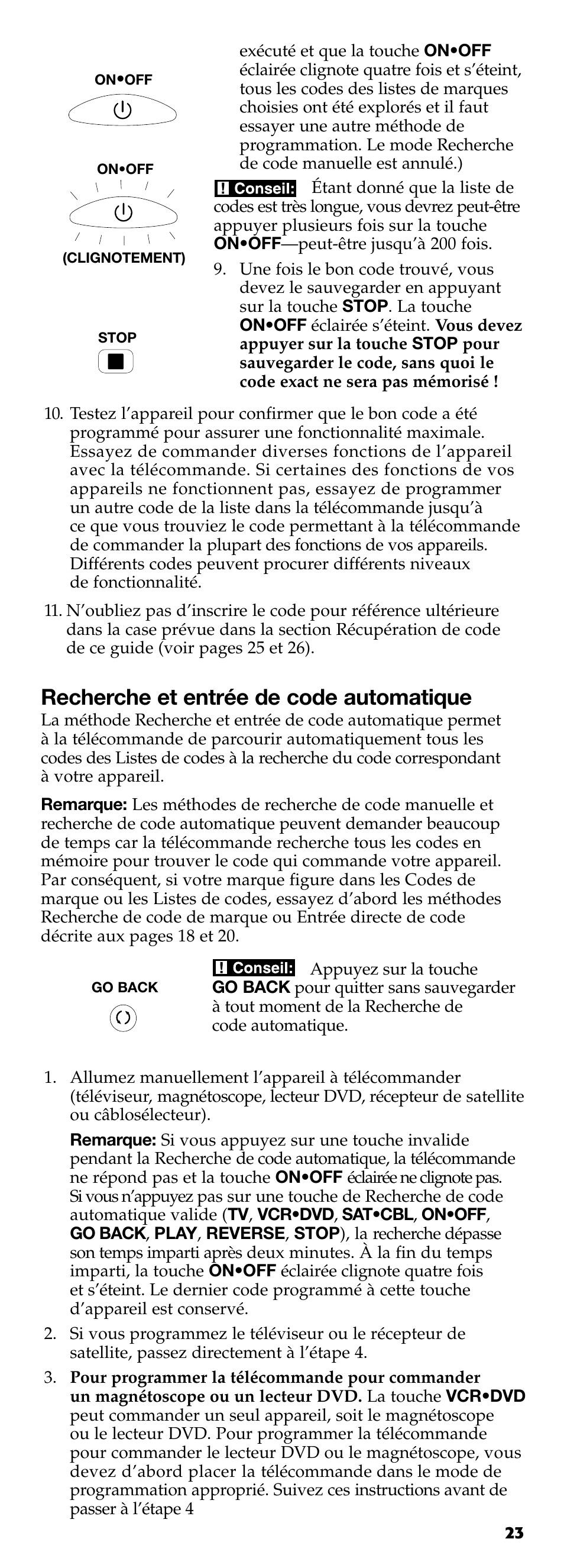 Recherche et entrée de code automatique | Technicolor - Thomson RCR311B User Manual | Page 23 / 48