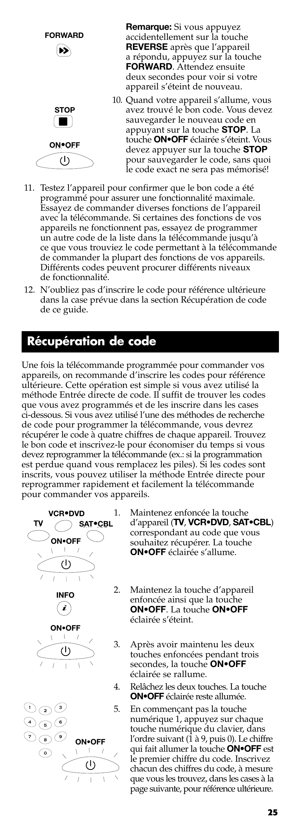 Récupération de code | Technicolor - Thomson RCR311B User Manual | Page 25 / 48