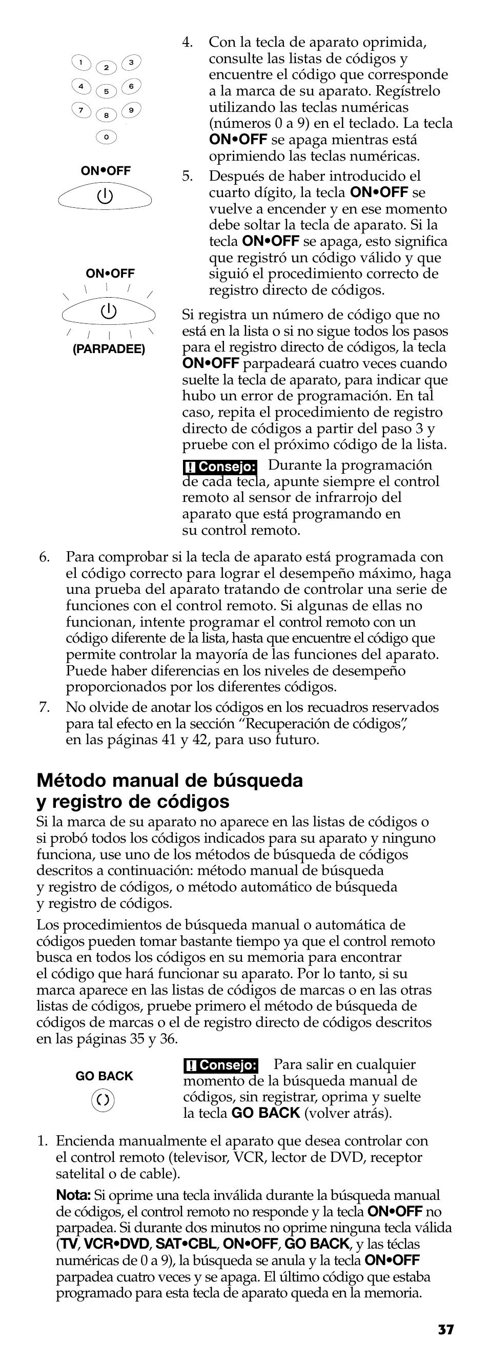 Método manual de búsqueda y registro de códigos | Technicolor - Thomson RCR311B User Manual | Page 37 / 48