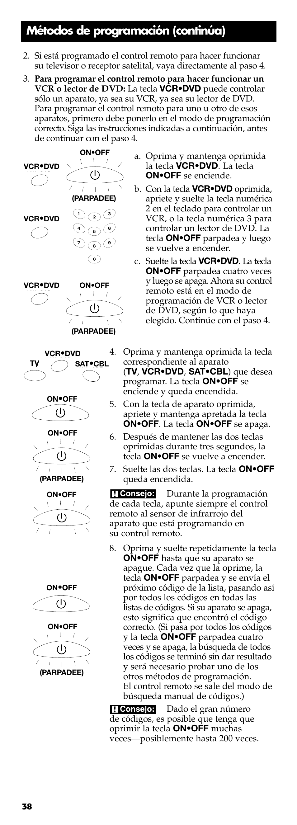 Métodos de programación (continúa) | Technicolor - Thomson RCR311B User Manual | Page 38 / 48