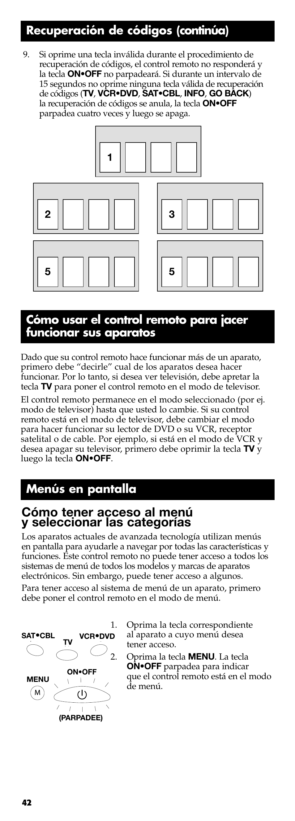 Recuperación de códigos (continúa) | Technicolor - Thomson RCR311B User Manual | Page 42 / 48