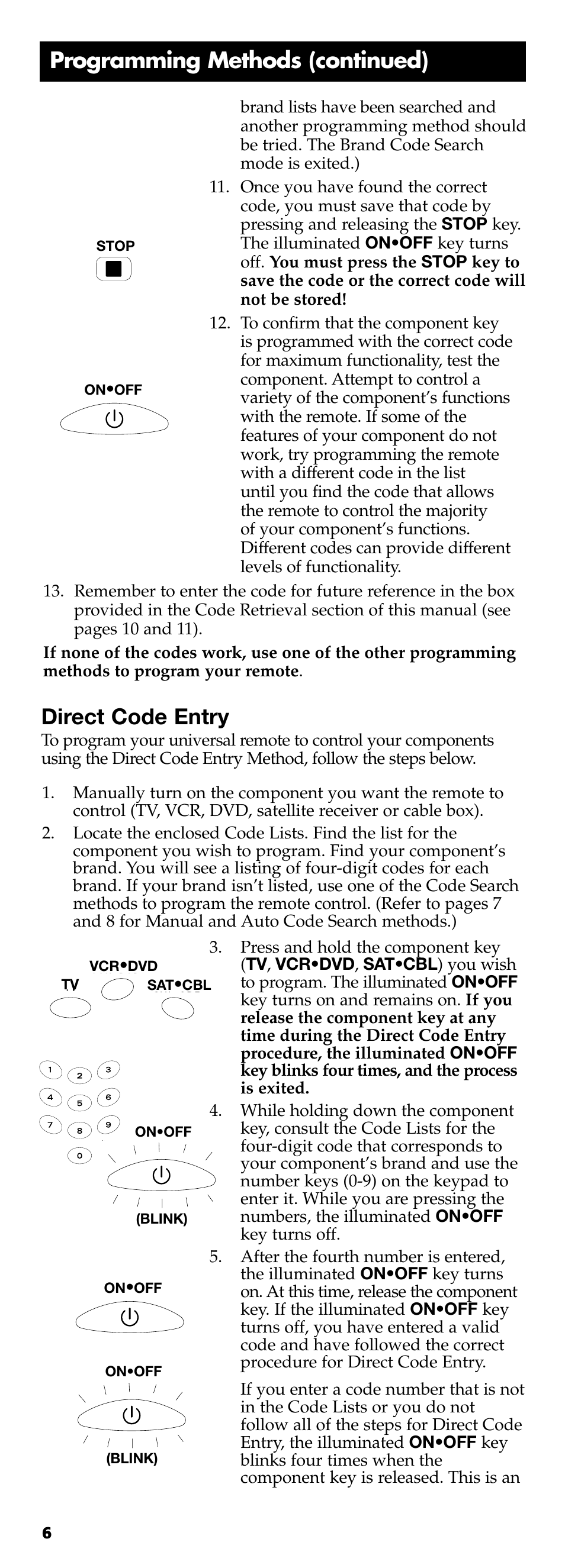 Direct code entry, Programming methods (continued) | Technicolor - Thomson RCR311B User Manual | Page 6 / 48