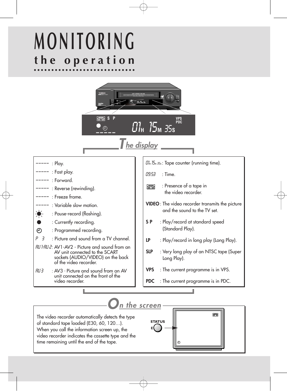 Monitoring, He display, N the screen | Technicolor - Thomson ShowView VPH6920F User Manual | Page 19 / 34