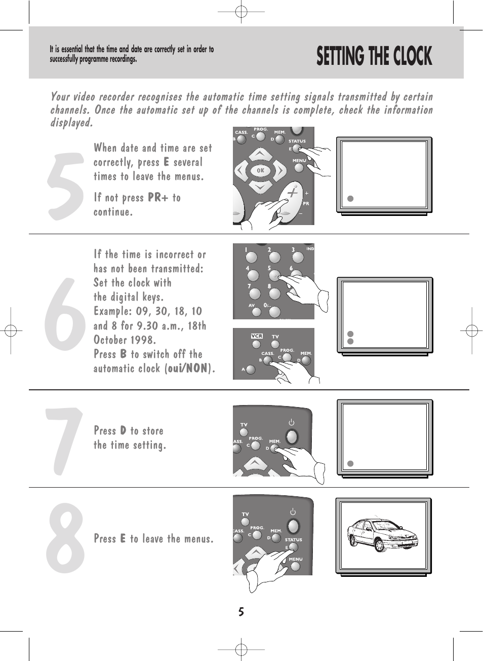 Setting the clock | Technicolor - Thomson ShowView VPH6920F User Manual | Page 7 / 34