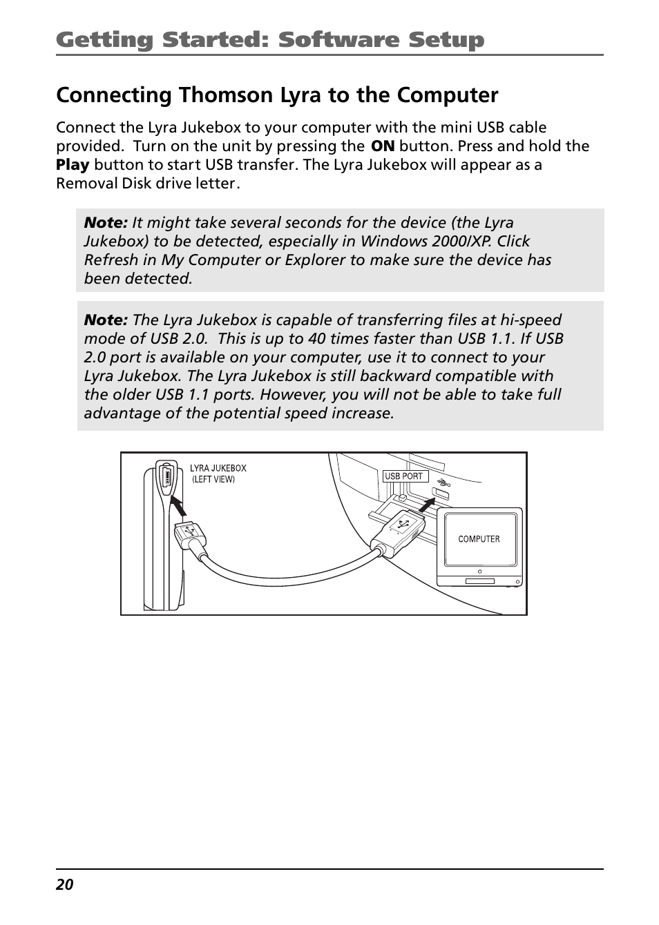Connecting thomson lyra to the computer | Technicolor - Thomson Thomson Lyra PDP2842 User Manual | Page 20 / 75