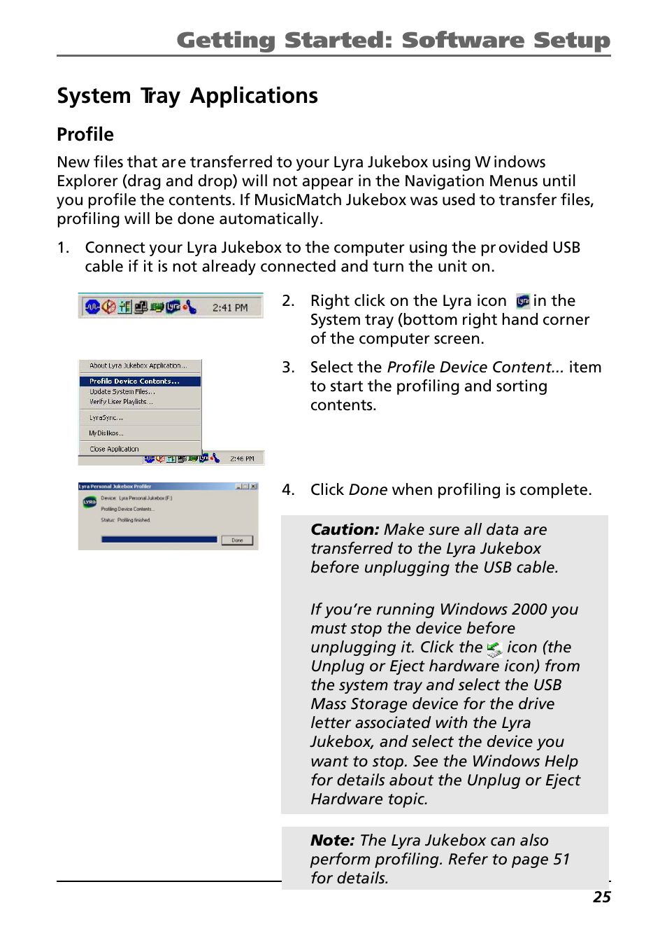 System tray applications, Profile, Getting started: software setup | Technicolor - Thomson Thomson Lyra PDP2842 User Manual | Page 25 / 75