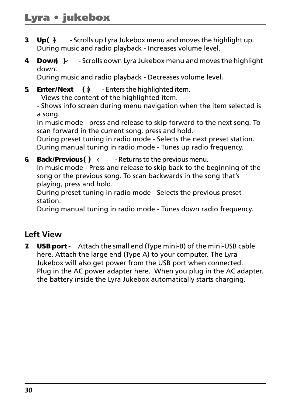 Left view, Lyra • jukebox | Technicolor - Thomson Thomson Lyra PDP2842 User Manual | Page 30 / 75