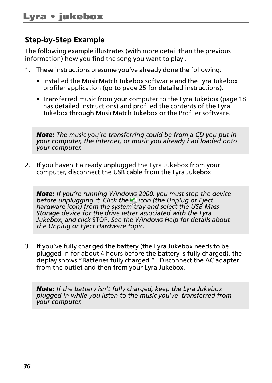 Step-by-step example, Lyra • jukebox | Technicolor - Thomson Thomson Lyra PDP2842 User Manual | Page 36 / 75