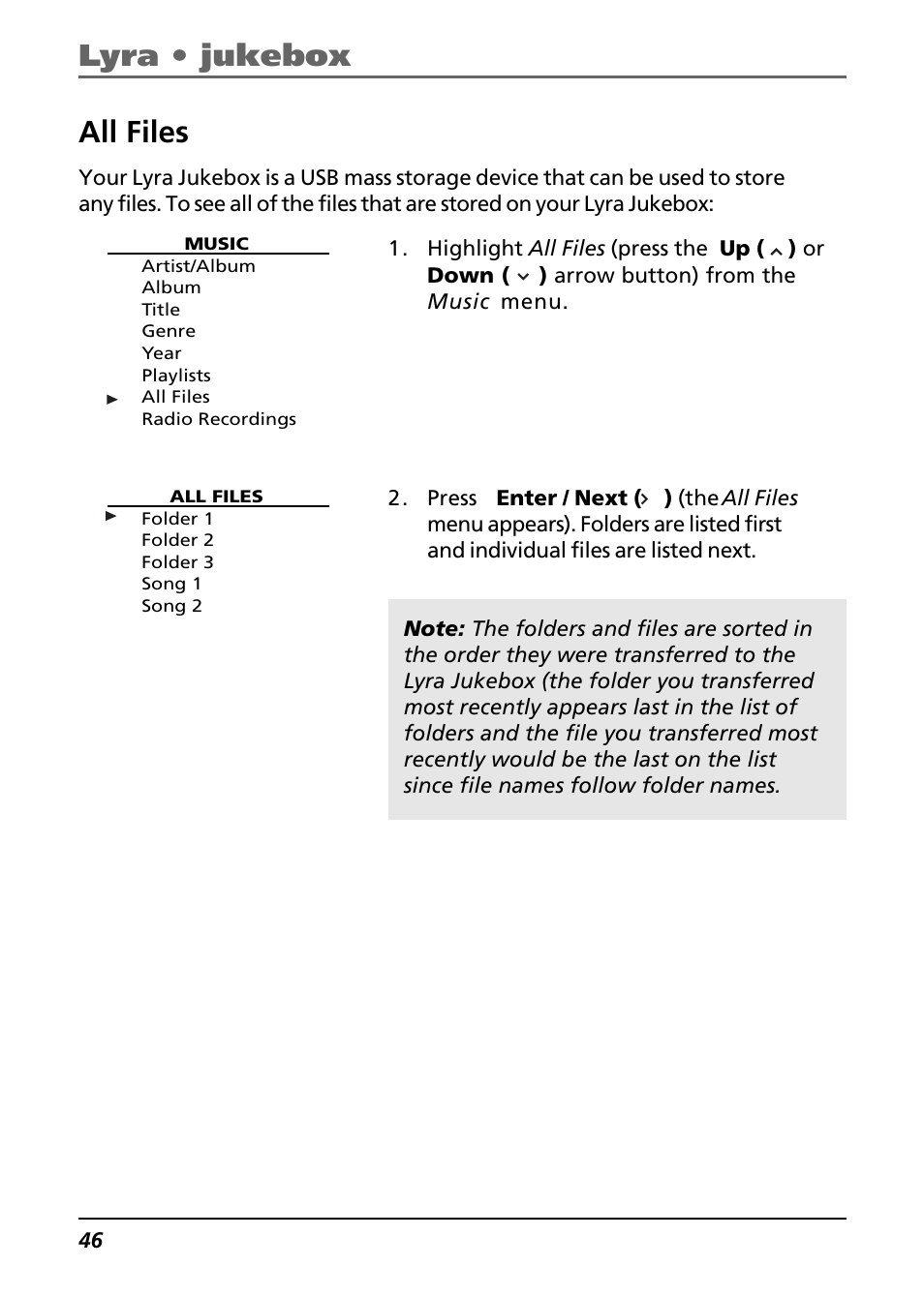 All files, Lyra • jukebox all files | Technicolor - Thomson Thomson Lyra PDP2842 User Manual | Page 46 / 75