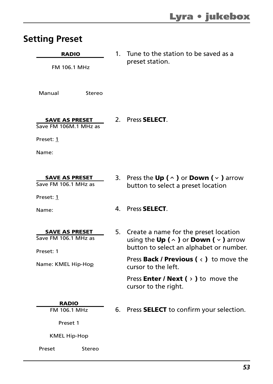 Setting preset, Lyra • jukebox | Technicolor - Thomson Thomson Lyra PDP2842 User Manual | Page 53 / 75
