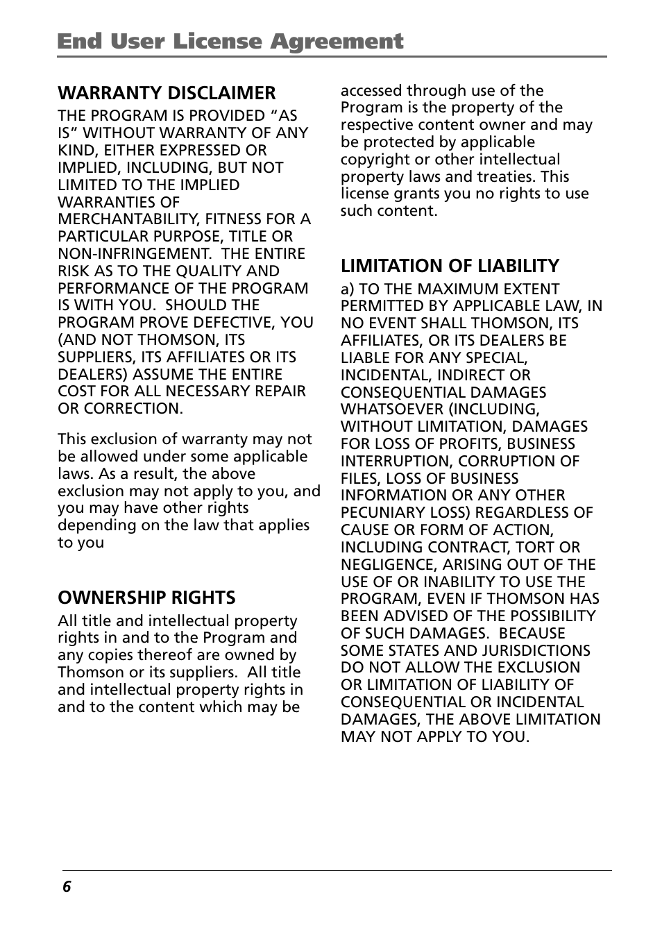End user license agreement | Technicolor - Thomson Thomson Lyra PDP2842 User Manual | Page 6 / 75