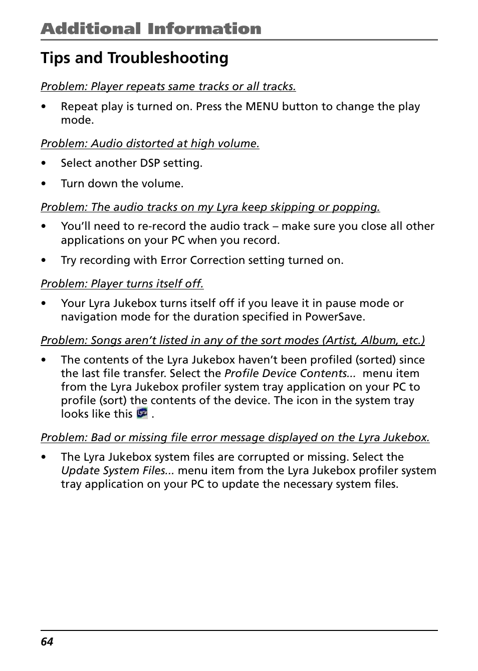 Tips and troubleshooting, Additional information tips and troubleshooting | Technicolor - Thomson Thomson Lyra PDP2842 User Manual | Page 64 / 75