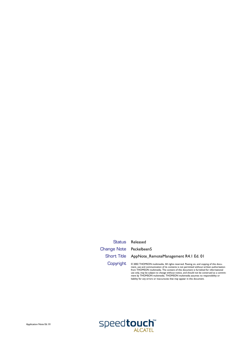 Status, Change note, Short title | Copyright | Technicolor - Thomson 610v User Manual | Page 4 / 32