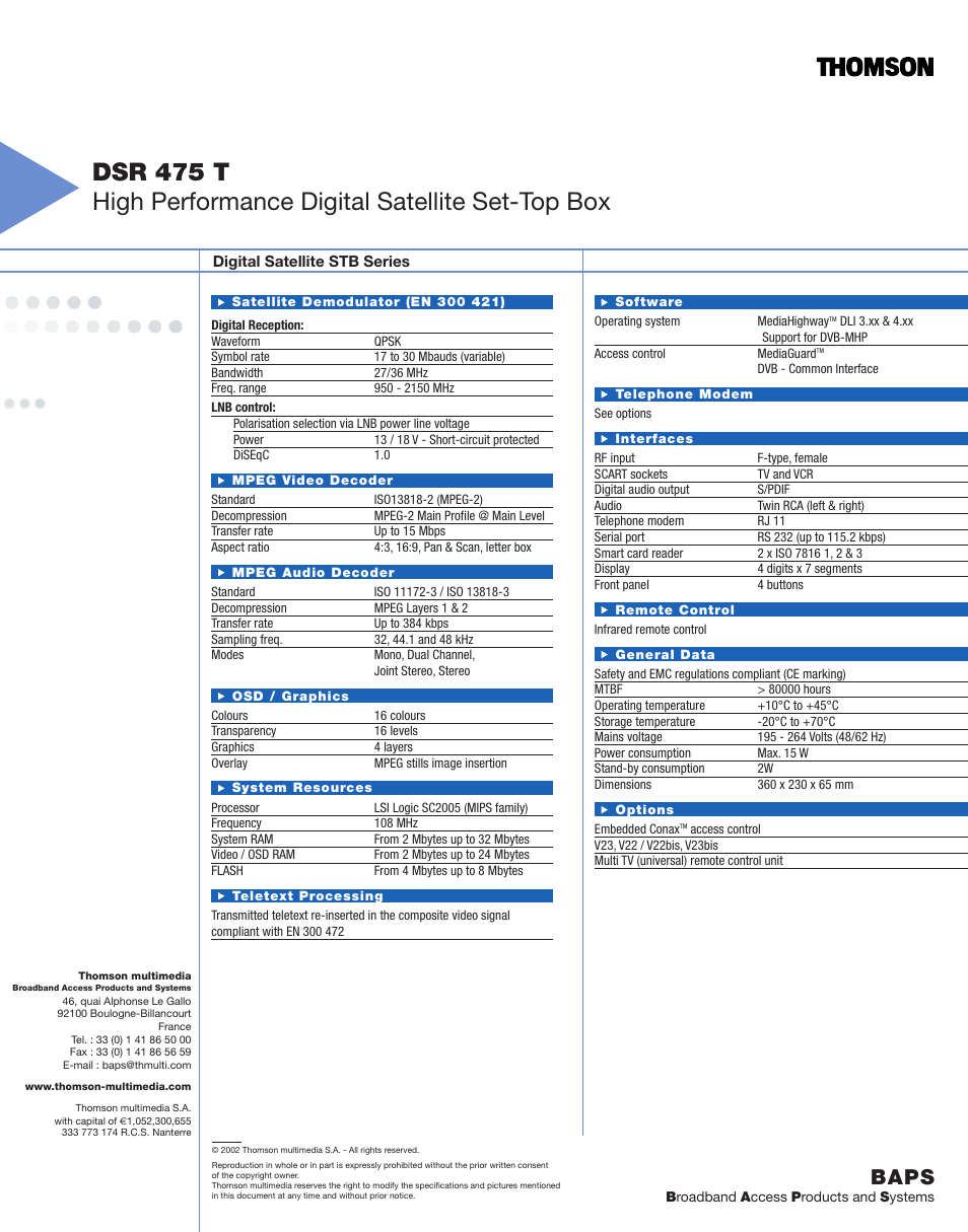 Baps | Technicolor - Thomson DSR 436 T User Manual | Page 2 / 2
