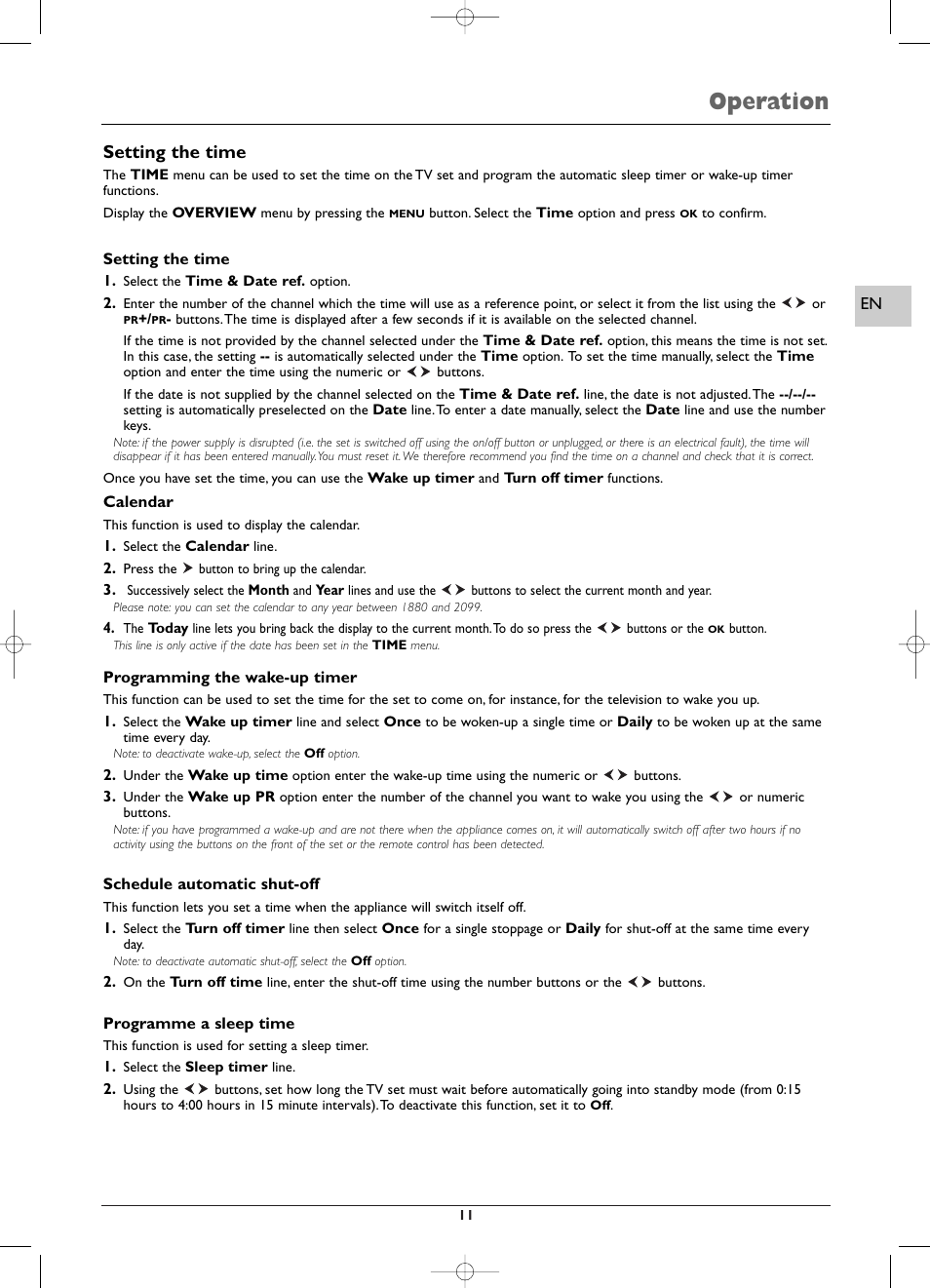 Operation, Setting the time | Technicolor - Thomson EFC030 User Manual | Page 11 / 15