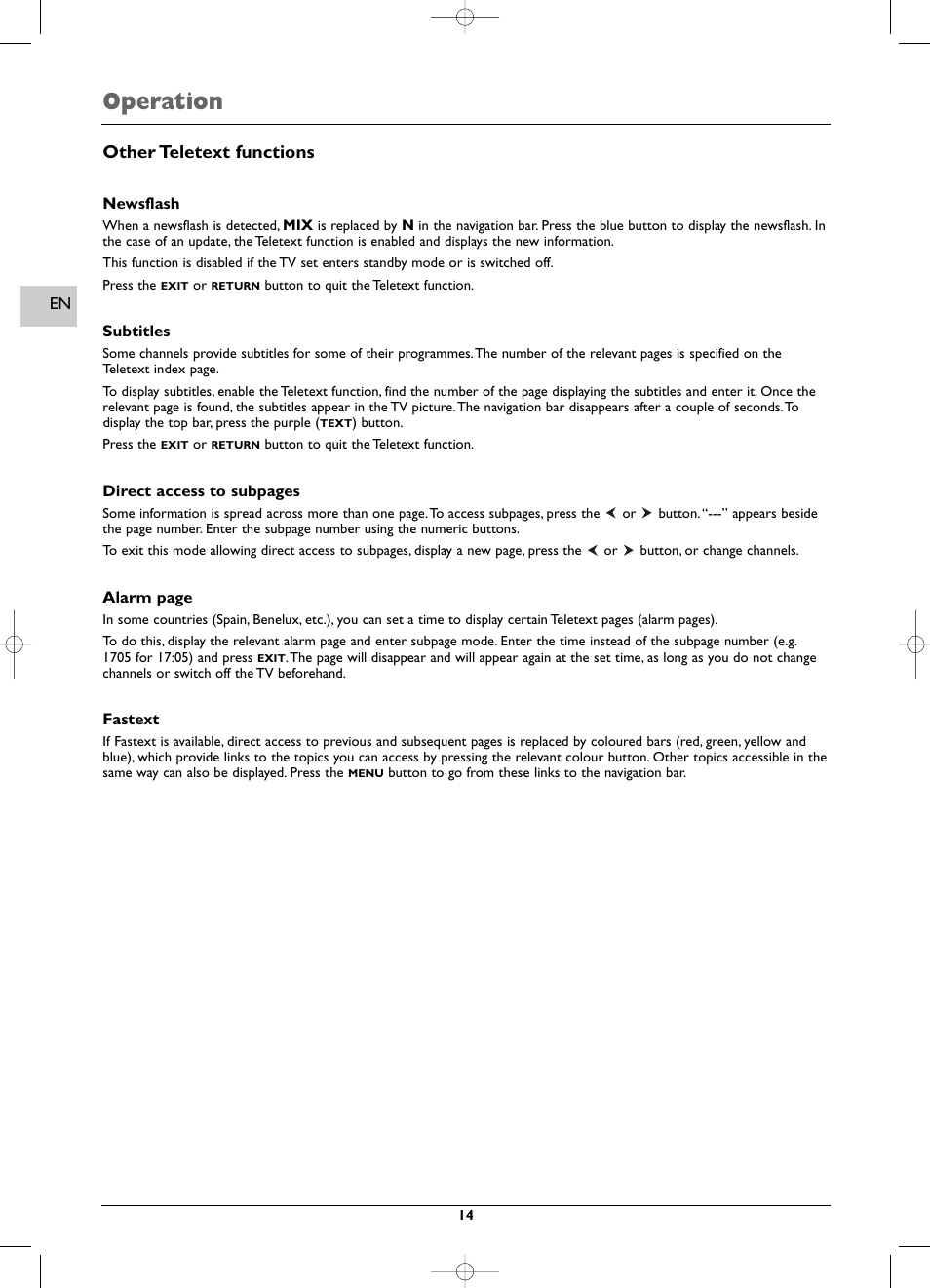 Operation, Other teletext functions | Technicolor - Thomson EFC030 User Manual | Page 14 / 15