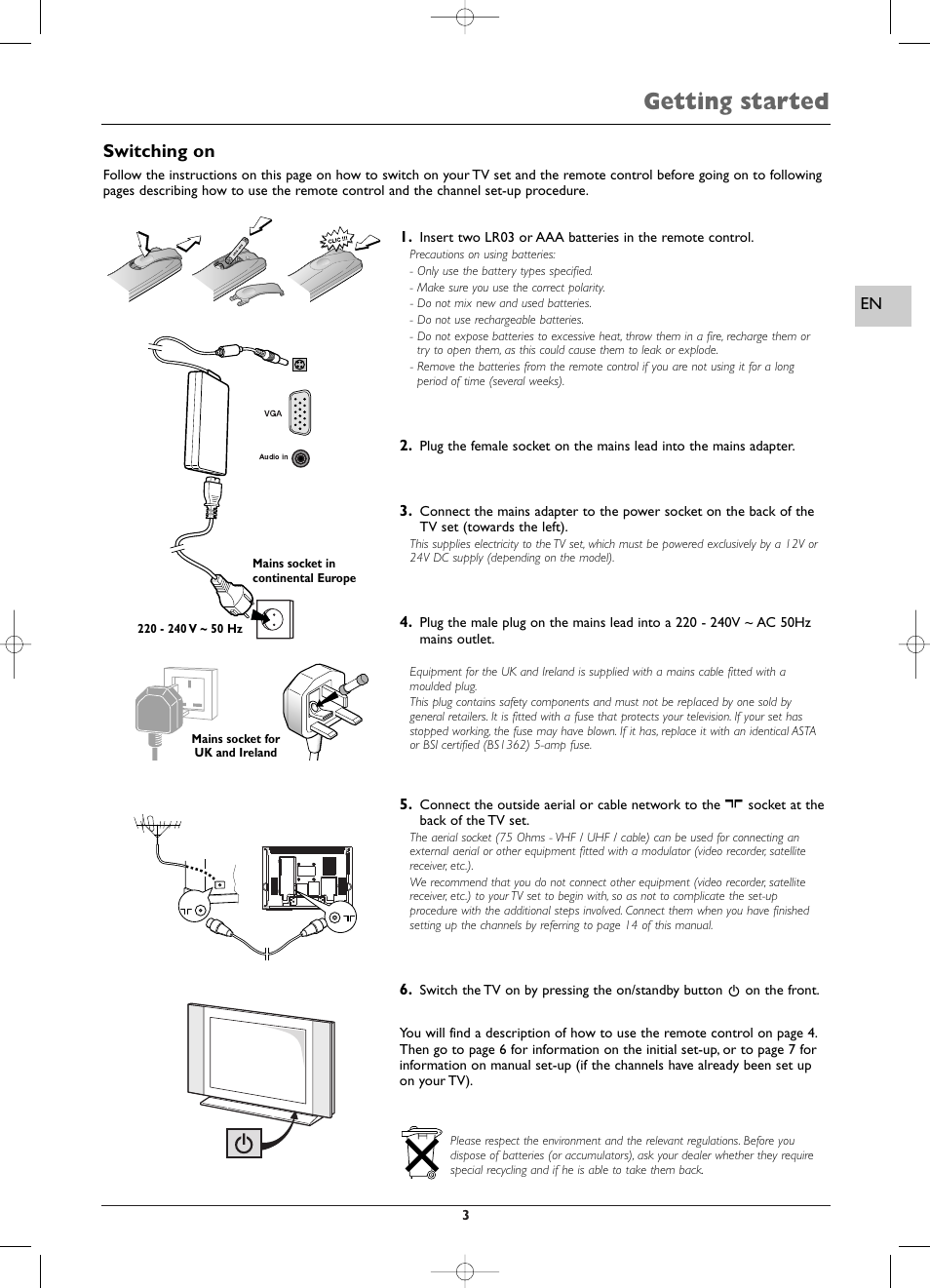 Getting started, Switching on | Technicolor - Thomson EFC030 User Manual | Page 3 / 15