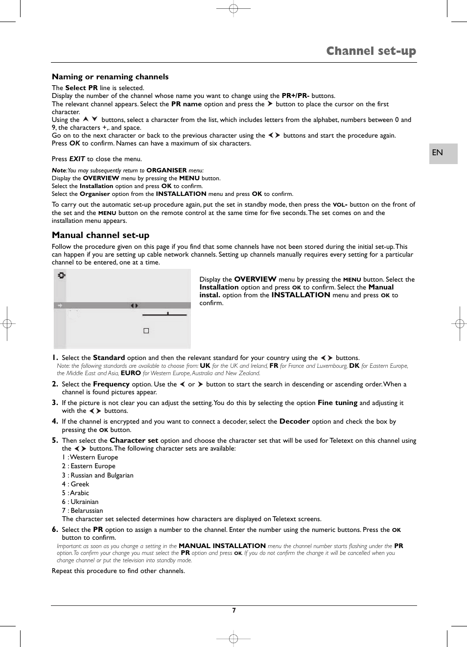 Channel set-up, Manual channel set-up | Technicolor - Thomson EFC030 User Manual | Page 7 / 15