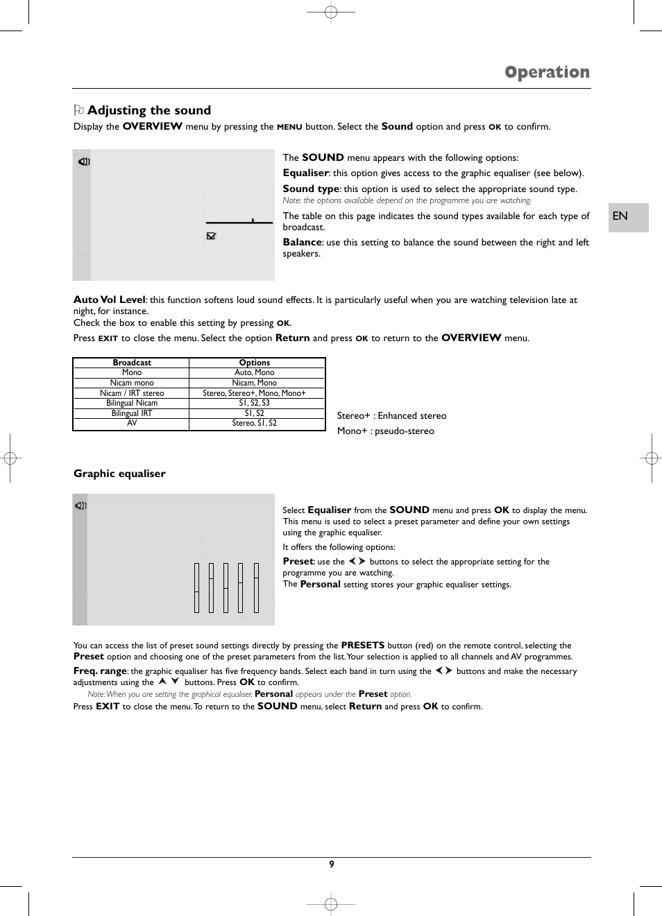 Operation, O adjusting the sound | Technicolor - Thomson EFC030 User Manual | Page 9 / 15